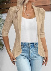 Light Coffee tops,Plain Color tops,ROTITA Open Front 3/4 Sleeve Light Cardigan