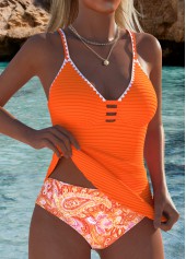 Orange swimwear,Paisley swimwear,ROTITA Orange Paisley Print Mid Waisted Tankini Set