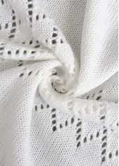 White tops,Plain Color tops,Tummy Coverage White Hollowedout Long Sleeve Cardigan