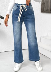 pantalon bleu clair à jambes larges et taille élastique avec poches