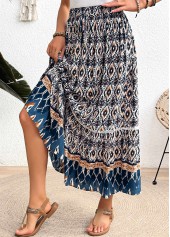 Multi Color bottoms,Tribal bottoms,ROTITA Tribal Print Multi Color Elastic Waist A Line Skirt