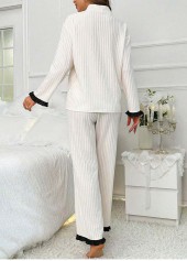 White loungewear,Contrast Color loungewear,White V Neck Long Sleeve Lounge Top and Pants