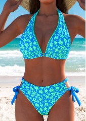 Blue swimwear,Ditsy Floral swimwear,ROTITA Blue Ditsy Floral Print Low Waisted Bikini Set