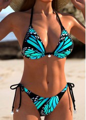 Blue swimwear,Animal Print swimwear,ROTITA Blue Butterfly Print Low Waisted Bikini Set