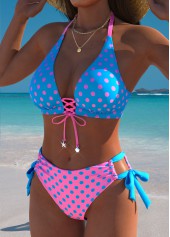 Multi Color swimwear,Dot swimwear,ROTITA Multi Color Polka Dot Mid Waisted Bikini Set