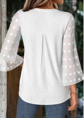 White tops,Plain Color tops,ROTITA White Split Neck 3/4 Sleeve Blouse