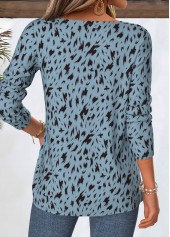 Dusty Blue tops,Geometric tops,ROTITA Geometric Print Dusty Blue Split Neck T Shirt