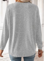Light Grey tops,Plain Color tops,ROTITA Light Grey V Neck Long Sleeve T Shirt