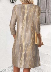 Light Coffee dresses,Other dresses,Everyday dresses,Casual dresses,ROTITA Light Coffee Short Split Neck 3/4 Sleeve Dress