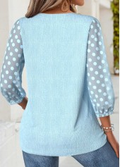 Light Blue tops,Plain Color tops,ROTITA Light Blue V Neck 3/4 Sleeve Blouse