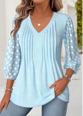 Light Blue tops,Plain Color tops,ROTITA Light Blue V Neck 3/4 Sleeve Blouse
