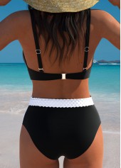 Black swimwear,Contrast Color swimwear,ROTITA Black Criss Cross Contrast Bikini Set