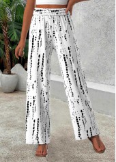 pantalon blanc à imprimé géométrique jambes larges et taille élastique