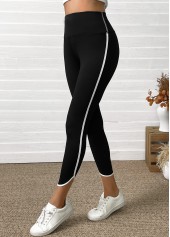Black bottoms,Contrast Color bottoms,Black High Waisted Elastic Waist Capri Leggings