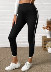 Black bottoms,Contrast Color bottoms,Black High Waisted Elastic Waist Capri Leggings