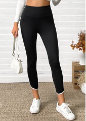 Black bottoms,Contrast Color bottoms,Black High Waisted Elastic Waist Capri Leggings