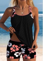Rotita – Tankini-Set mit mittelhohem Bund und Blumenmuster in Korallenrot
