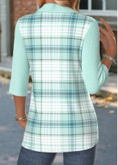 Mint Green tops,Plaid tops,Geometric tops,ROTITA Plaid Mint Green 3/4 Sleeve T Shirt