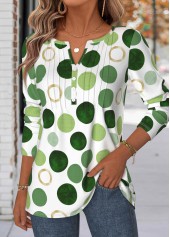 Multi Color tops,Dot tops,ROTITA Polka Dot Multi Color Split Neck T Shirt