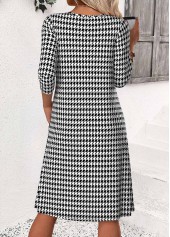 Black dresses,Plaid dresses,Geometric dresses,Everyday dresses,Casual dresses,ROTITA Plaid Black Round Neck 3/4 Sleeve Dress