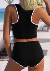 Black swimwear,Floral swimwear,Plants swimwear,ROTITA Black Floral Print Mid Waisted Bikini Set