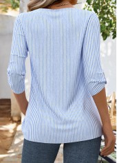 Blue tops,Striped tops,Geometric tops,ROTITA Striped Blue Asymmetrical Neck 3/4 Sleeve Blouse