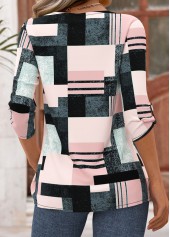 Pink tops,Geometric tops,ROTITA Geometric Print Pink Asymmetrical Neck 3/4 Sleeve Blouse