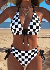 ROTITA Black Plaid Mid Waisted Bikini Set