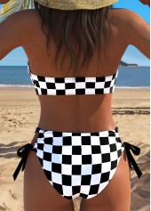 Black swimwear,Plaid swimwear,Geometric swimwear,ROTITA Black Plaid Mid Waisted Bikini Set