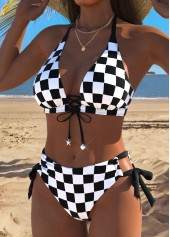 Black swimwear,Plaid swimwear,Geometric swimwear,ROTITA Black Plaid Mid Waisted Bikini Set