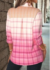 Pink tops,Plaid tops,Geometric tops,Ombre tops,ROTITA Plaid Button Up Pink Long Sleeve Shirt