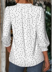 White tops,Dot tops,ROTITA Polka Dot White V Neck 3/4 Sleeve Blouse