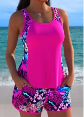 Hot Pink swimwear,Animal Print swimwear,ROTITA Hot Pink Marine Life Print Mid Waisted Tankini Set