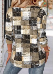 Multi Color tops,Geometric tops,ROTITA Geometric Print Multi Color Split Neck Long Sleeve Sweatshirt