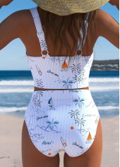 Light Blue swimwear,Plants swimwear,ROTITA Light Blue Tropical Plants Print High Waisted Bikini Set