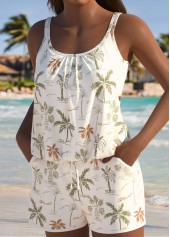 ROTITA Beige Tropical Plants Print One Piece Swimwear
