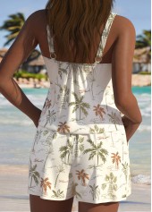 Beige swimwear,Plants swimwear,ROTITA Beige Tropical Plants Print One Piece Swimwear