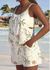 Beige swimwear,Plants swimwear,ROTITA Beige Tropical Plants Print One Piece Swimwear
