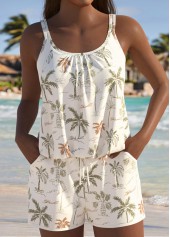 Beige swimwear,Plants swimwear,ROTITA Beige Tropical Plants Print One Piece Swimwear