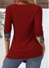 Deep Red tops,Tribal tops,ROTITA Tribal Print Peacock Blue Round Neck T Shirt
