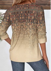 Light Coffee tops,Tribal tops,ROTITA Tribal Print Light Coffee Shirt