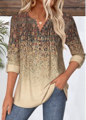 Light Coffee tops,Tribal tops,ROTITA Tribal Print Light Coffee Shirt
