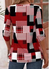 Deep Red tops,Geometric tops,ROTITA Geometric Print Deep Red T Shirt