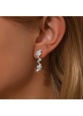 Silver jewelry,Silver Color Copper Detail Rhinestone Earrings