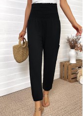 Black bottoms,Plain Color bottoms,Pocket Black Jogger Elastic Waist High Waisted Pants