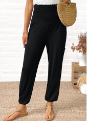 Black bottoms,Plain Color bottoms,Pocket Black Jogger Elastic Waist High Waisted Pants