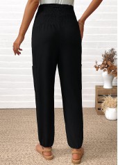 Black bottoms,Plain Color bottoms,Pocket Black Jogger Elastic Waist High Waisted Pants