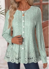 ROTITA Sage Green Round Neck Long Sleeve T Shirt