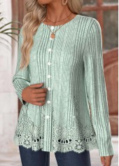 Sage Green tops,Plain Color tops,ROTITA Sage Green Round Neck Long Sleeve T Shirt