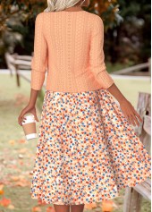 Orange dresses,Ditsy Floral dresses,Everyday dresses,Casual dresses,ROTITA Ditsy Floral Print Orange Round Neck Dress and Cardigan